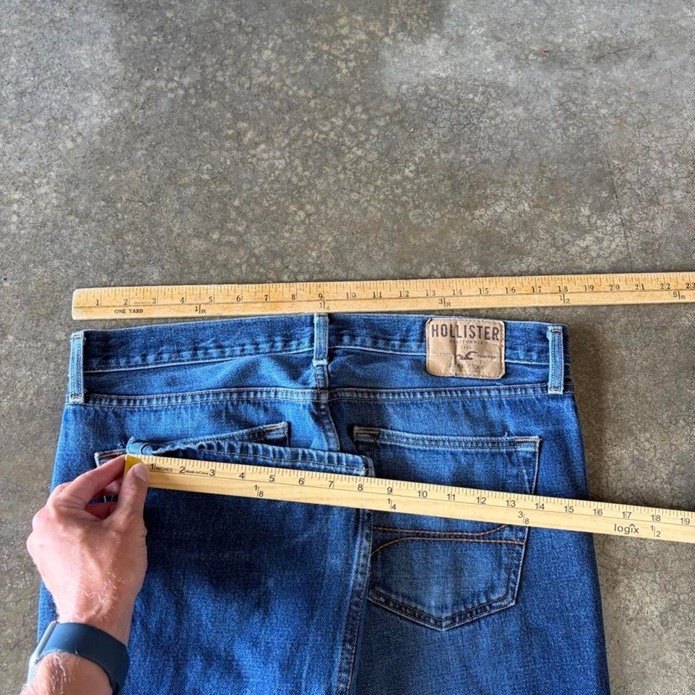 Hollister Loose Fit Blue Jeans Mens 34x34 Vintage 2000s Y2K Skater Baggy Denim - Picture 5 of 6